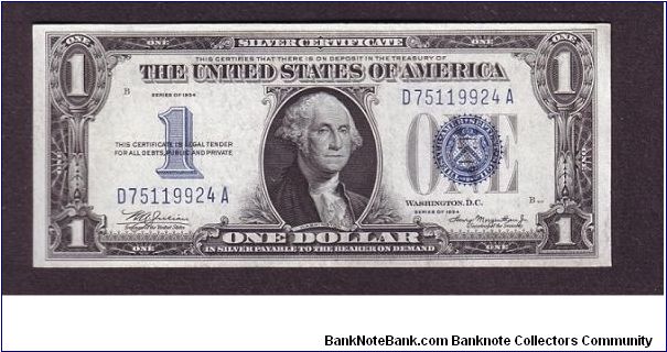 $1 Silver
certificate

obv: George Washington, (Army General, President 1789-1797)

rev: Denomination Banknote