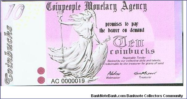 Coinpeople Monetary Agency 10 Coinbucks 2005

Thanks, Mike! Banknote