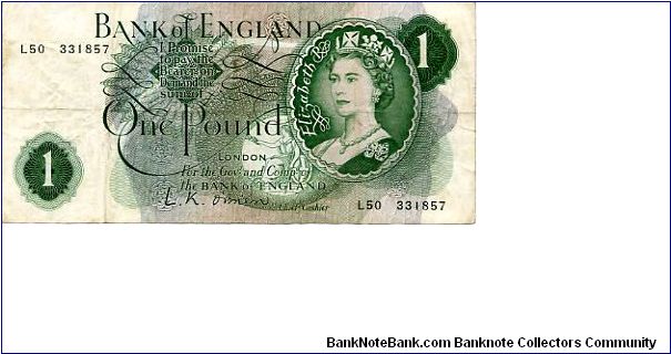 HRH Portrait series C
Leslie K O'Brien 1955-1962 
Mar 1960
£1 Green
Metal security Thread
Watermarked with a Laurald Head's Banknote
