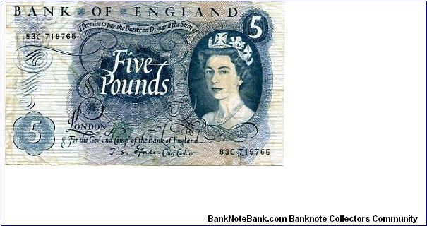John S Fforde 1966-1970
Jan 1967
£5 Blue
Metal security Thread
Watermarked with a Laurald Head's Banknote