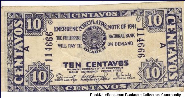 S-302 Iloilo 10 centavos note. Banknote