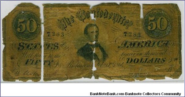 Really rough Confederate $50 note. Banknote