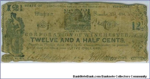 Virginia 12 and a half cents. Banknote