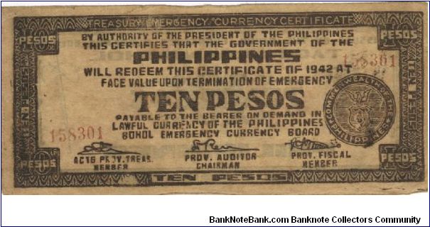 S-137g Bohol 10 Pesos note. Banknote