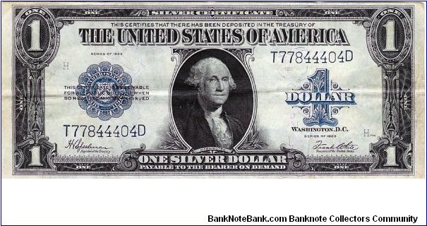 A 1923 Silver Certificate. Large size, nice white Xf+. Banknote