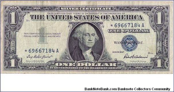 1957 Silver Certificate star note. Vg-ish. Banknote