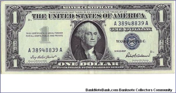 1957 Silver Certificate. Nice Xf*-Au. Banknote