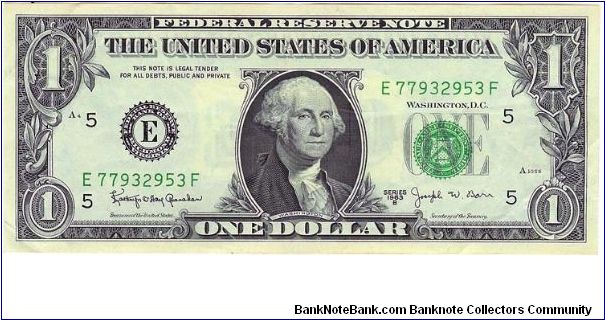 1963-B Federal Reserve Note. The infamous Barr note, the man was in office for only a month, and collecters thought his note would be worth the big bucks, so many MANY were saved. One of the most commonly found older $1.00 notes in change compared to a 1969 or 1974. There were millions printed, and tens of thousands or more of Uncs saved. Au-Unc. Banknote