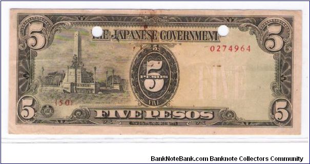 JAPANESES INVASION MONEY
5 PESOS
PICK #110
{50} 0274964 Banknote