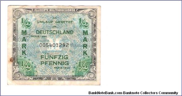 ALLIED MILITARY CURRENCY
GERMAN 1/2 MARK
SERIEL #005401292 Banknote