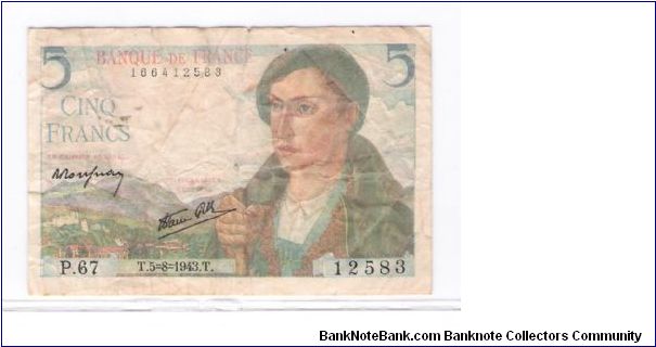 FRANCE
5- FRANCS
P.67
12583
166412583 Banknote