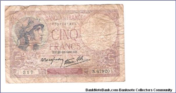 FRANCE
5-FRANCS

317
N.67920
1697987317 Banknote