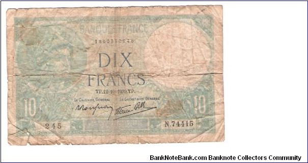 FRANCE
10 FRANCS

245
N.74415
1860862245 Banknote