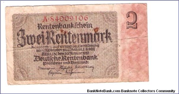 GERMANY
2 MARK
1937
1 OF 4
A.84009106 Banknote