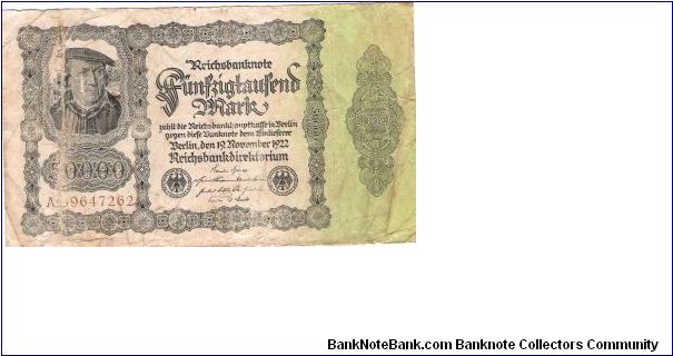 GERMANY
50,000- MARK
SERIEL # A.69647262 Banknote