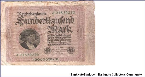 GERMANY
100,000-MRAK
SERIEL # J.01829240 Banknote