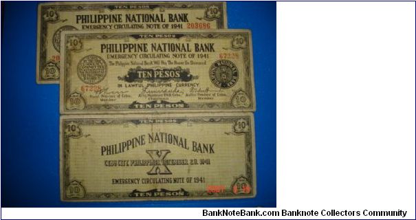 10 Pesos
Obverse: PNB Seal at right, Issuer at Left 
Reverse: Philippine National Bank & Date Issued
Issuer: Cebu Currency Committee Banknote