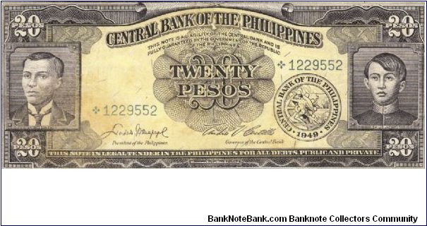 PI-137 English series 20 Pesos Star note. Banknote