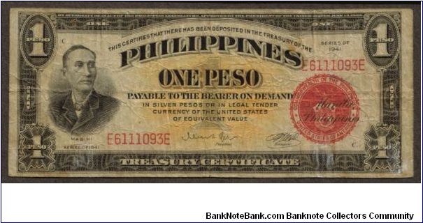 p89b 1 Peso Treasury Certificate [Processed by the Bureau of Standards to look circulated] Banknote