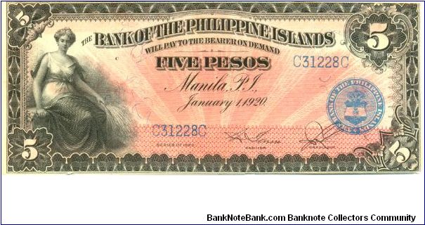 p13 5 Peso Bank of the Philippine Islands Banknote