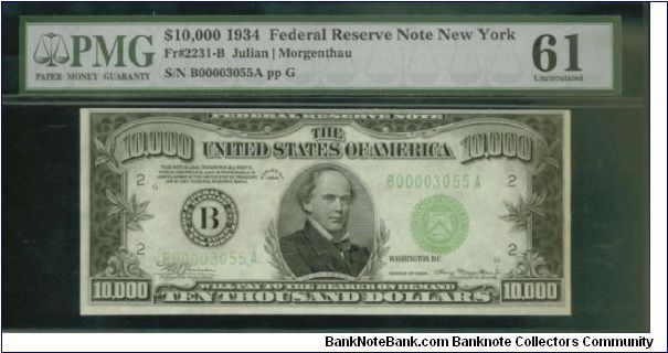 Always buying High Denomination Notes. Please offer!!
   
US$10,000 dollars

Federal Reserve Note, New York

S/N:B00003055A

Bid Via Email Banknote