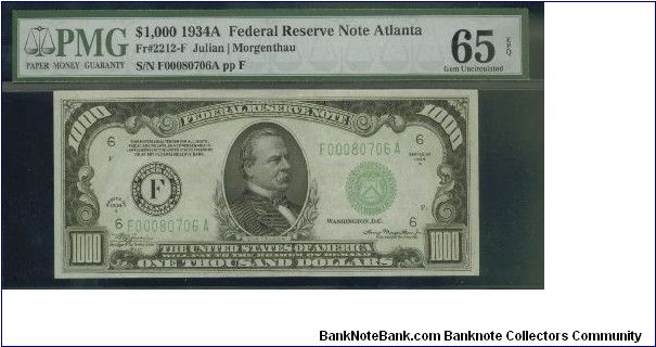 Always buying High Denomination Notes. Please offer!!

US$1000 dollars
1934A ATLANTA 

S/N:F00080706A

Bid Via Email Banknote