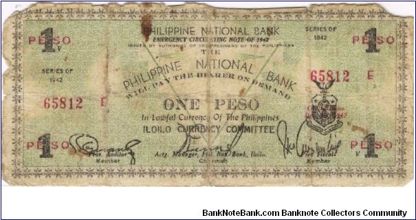 PI-324 Iloilo Philippine National Bank 1 Peso note. Banknote