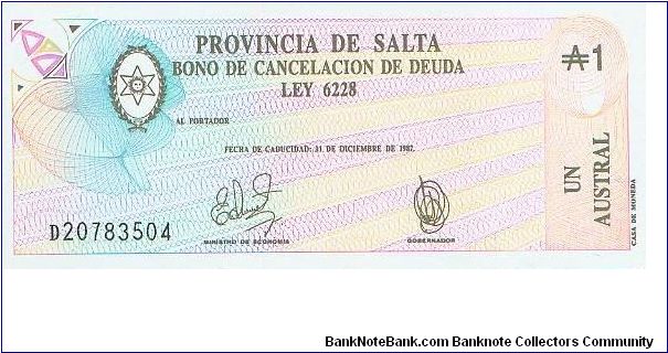 Provincia De Salta Banknote