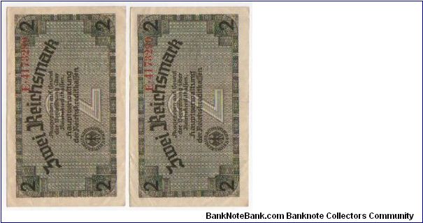 2 x 2 Reichsmark, Following serial numbers, Email me your best offer Banknote