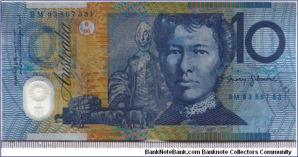 Australia 1993 10 dollars. Note of the deep blue print. Discontinued in the next year. Banknote