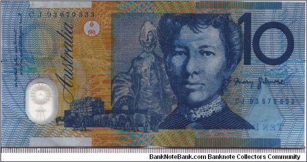 Australia 1993 10 dollars. Note of the extreme dark blue print. Discontinued in 1994. Banknote