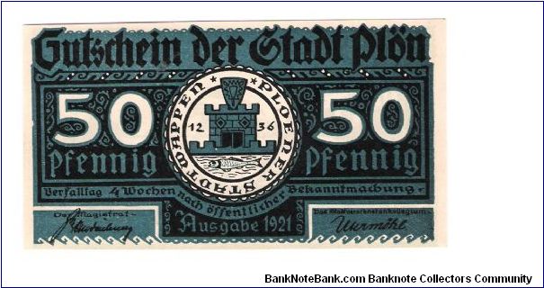 German Notgeld
50 Pfenning
 This one is a dark green, and is so crisp. Banknote