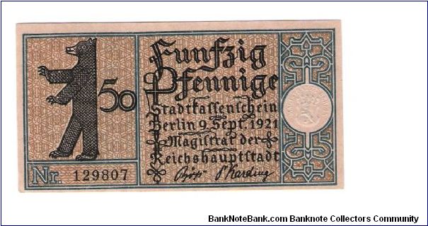 German Notgeld
50 Pfenning

1 Mitte Banknote