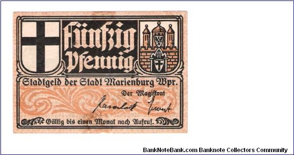 German Notgeld
50 Pfenning

unc but with old tape Banknote