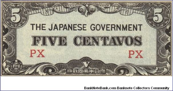 PI-103a Philippine 5 centavos note under Japan rule, block letters PX. Banknote