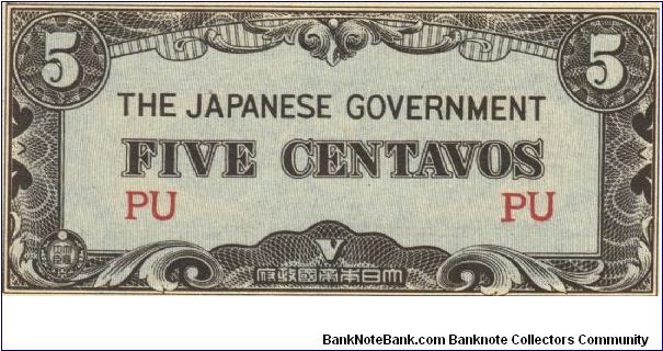 PI-103a Philippine 5 centavos note under Japan rule, block letters PU. Banknote