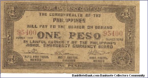 S-139a Bohol 1 Peso note. Banknote