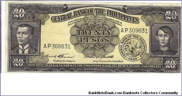 PI-137c Philippine 20 Pesos note, Prefix AP. Banknote