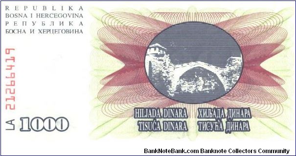 Banknote from Bosnia year 1992