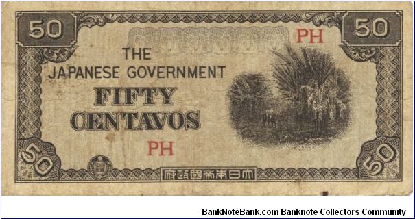 PI-105 Philippine 50 centavos note under Japan rule, block letters PH. Banknote