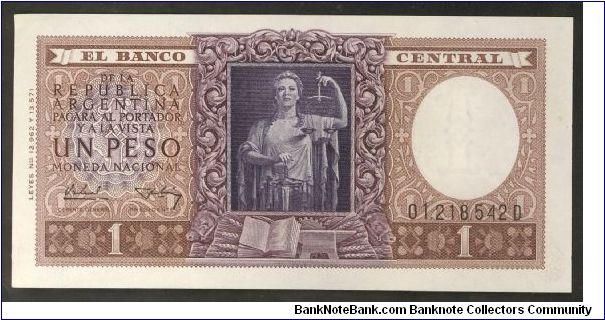 Argentina 1952 1 Peso P263b Banknote