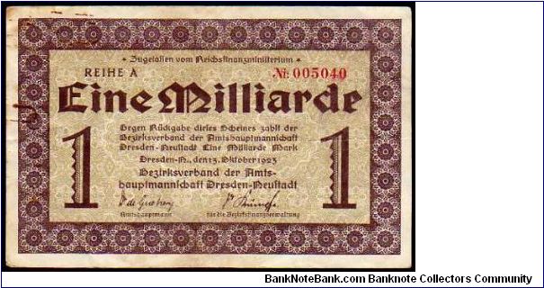 NOTGELD - 1'000'000'000 Mark - pk# 8 - Dresden 13.10.1923 Banknote