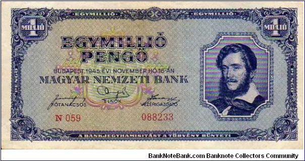 1'000'000 Pengö - pk# 122 - 16 November 1945 Banknote