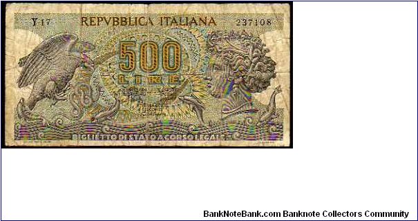 500 Lire - pk# 93 - Sign.Nuvoloni / Gubbi / Ventura / Signoretti - D. 20-Ottobre-1967 Banknote