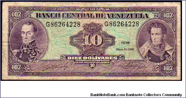10 Bolivares - pk# 61 - 31.03.1990 Banknote