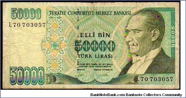 50'000 Turk Lirasi - pk# 204 - L.14 Gennaio 1970 - 20.02.1995 Banknote