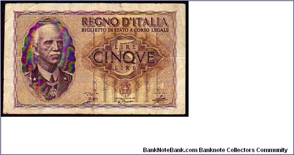 KINGDOM - 5 Lire - pk# 28 - 1940-XVIII Banknote