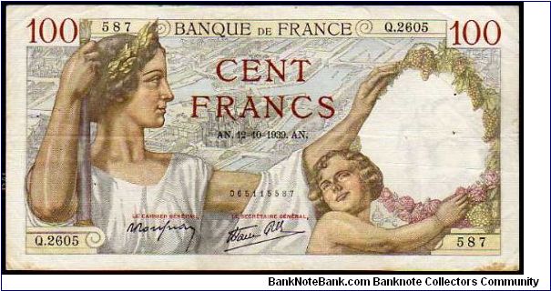 100 Francs - Pk 94 - 12.10.1939 Banknote