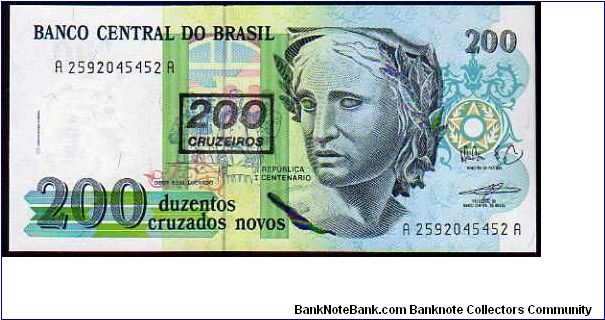 200 Cruzeiros - Pk 225 - Ovpt on 200 Crusados Novos
 Banknote