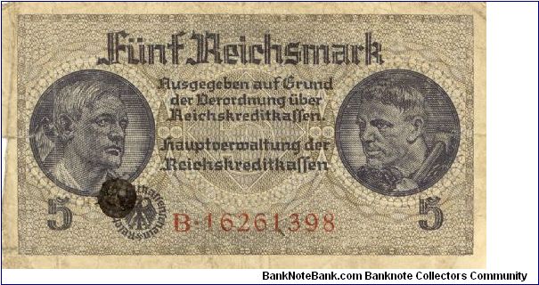 Germany 5 Reichsmark 1939-1945 (German Occupying Forces) P-R138 Banknote